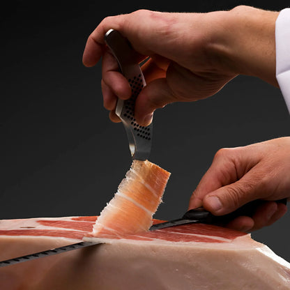 Aire Sano - Jamón de Teruel DOP Gran Premier (8-8.5 Kg) + Taco de Lomo Padre 100% Duroc de 310g - Jamonero, Cuchillo y Chaira - Sin Gluten y Sin Lactosa - Envasado al vacío