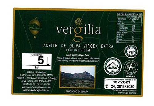 Jaén 100% Picual – Aceite de Oliva Virgen Extra – Premium Reserva Familiar AOVE – Sierra Mágina – Vergilia (5 Litros Garrafa)