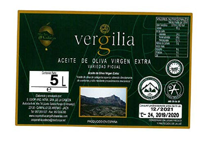 Jaén 100% Picual – Aceite de Oliva Virgen Extra – Premium Reserva Familiar AOVE – Sierra Mágina – Vergilia (5 Litros Garrafa)