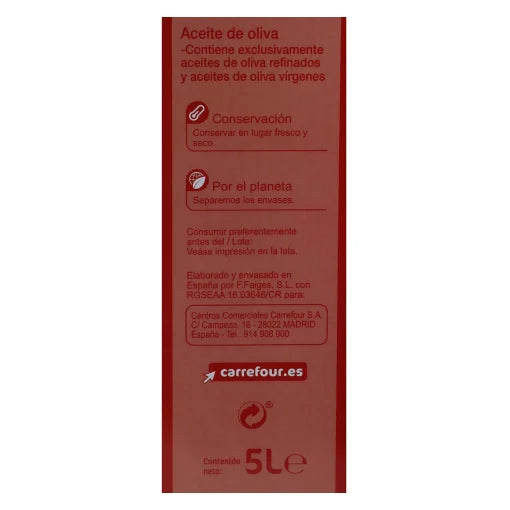 Aceite de oliva suave 0,4o Carrefour lata 5 l.