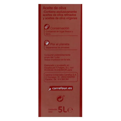 Aceite de oliva suave 0,4o Carrefour lata 5 l.